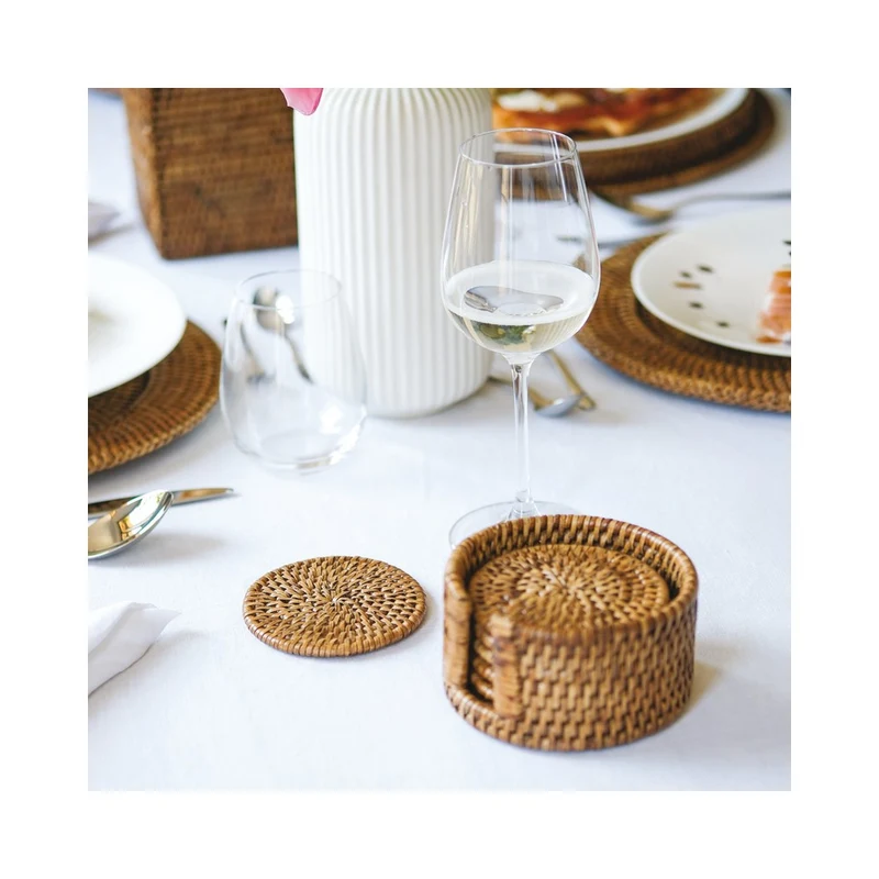 12 cm - Radici Sottobicchiere Rotondo In Rattan