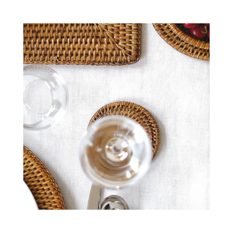 12 cm - Radici Sottobicchiere Rotondo In Rattan