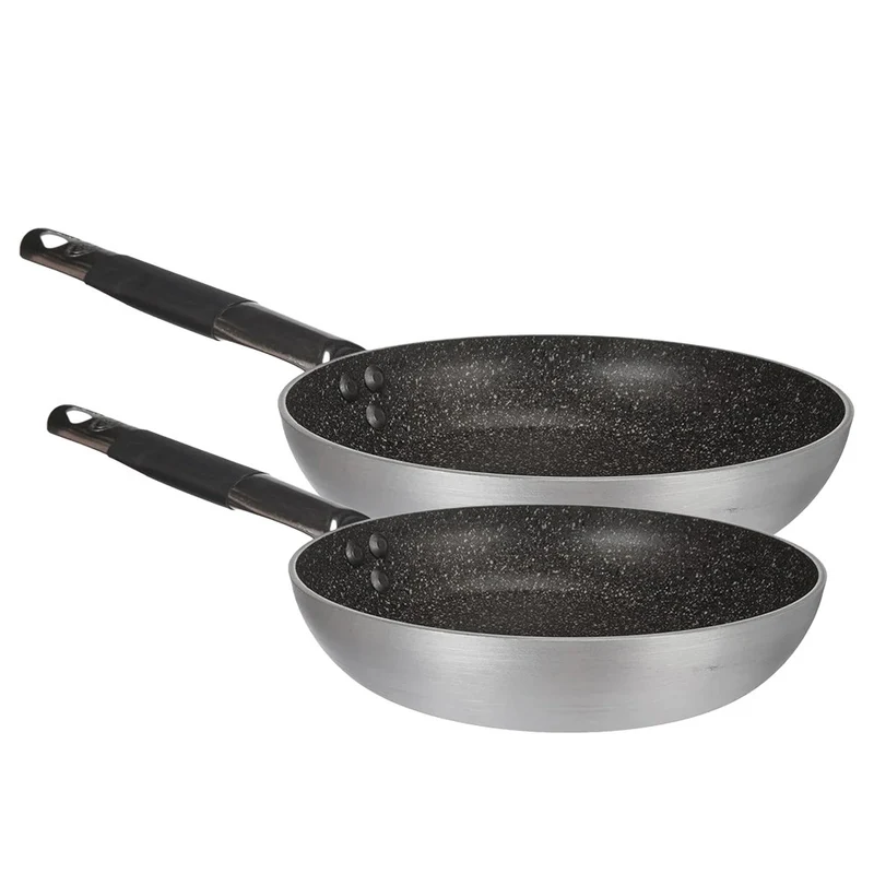 28-32 cm - Effetto Pietra Set Padelle Basse Svasate Antiaderenti Infinity In Alluminio Con Manici Cool - Set 2 Pz