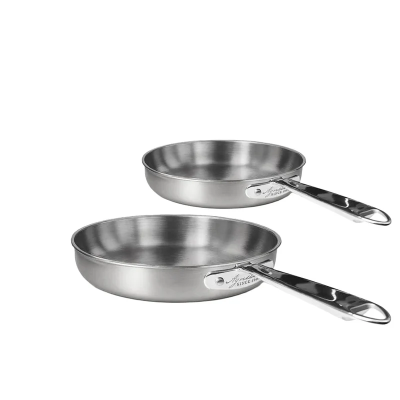 24-28 cm - Alu-Inox 3-Ply Set Padelle Basse Induzione Con Manici Tubolari - Set 2 Pz