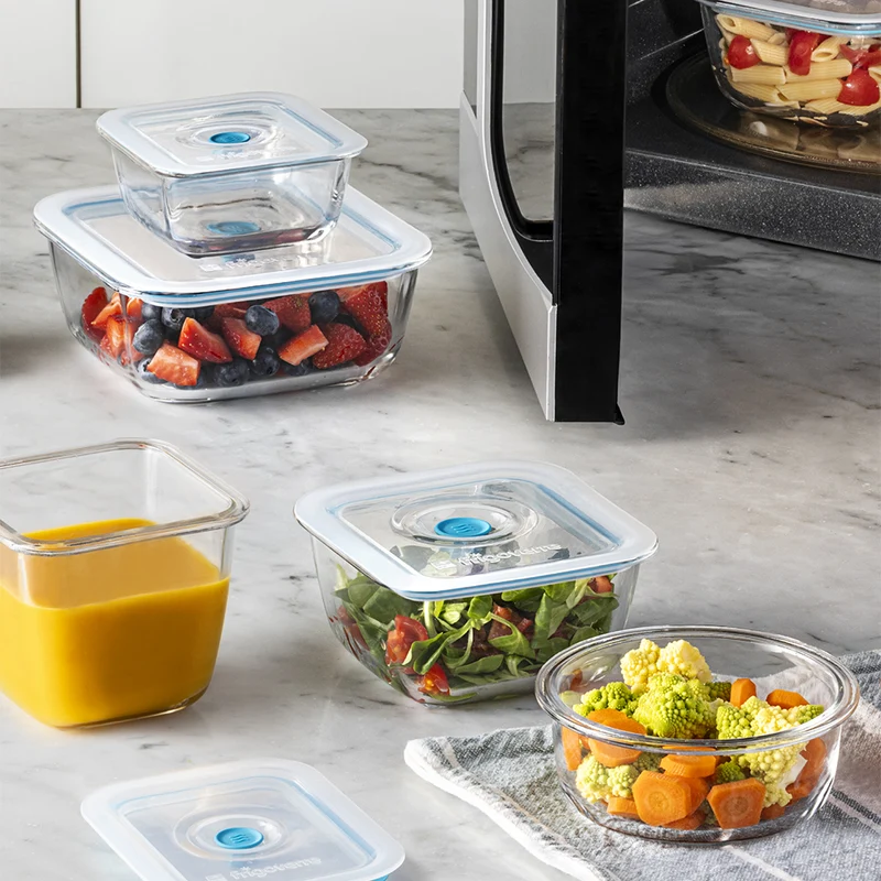 12x12 cm - Frigoverre Smart Contenitore Per Alimenti Quadrato Con Valvola Salva Freschezza In Vetro
