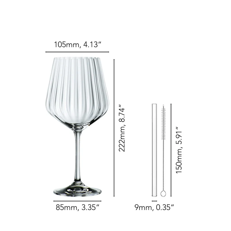 63.7 cl - Tastes Good Calice Cocktail Gin & Tonic Con Cannuccia In Vetro - Set 4 Pz