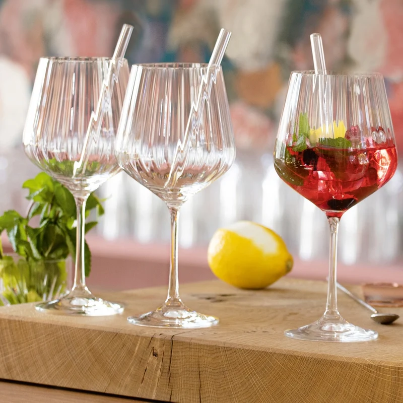 63.7 cl - Tastes Good Calice Cocktail Gin & Tonic Con Cannuccia In Vetro - Set 4 Pz