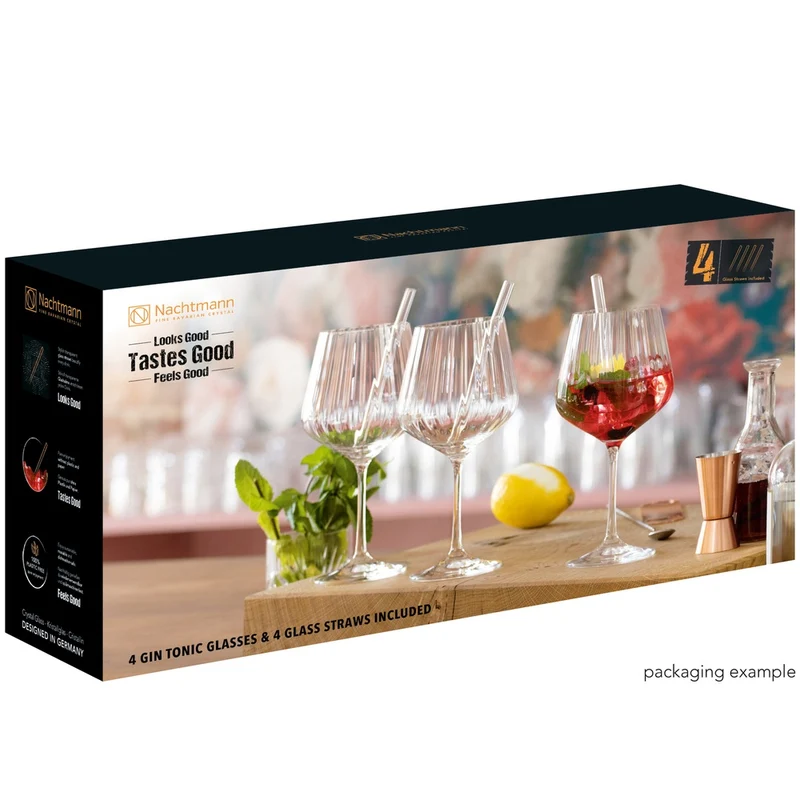 63.7 cl - Tastes Good Calice Cocktail Gin & Tonic Con Cannuccia In Vetro - Set 4 Pz