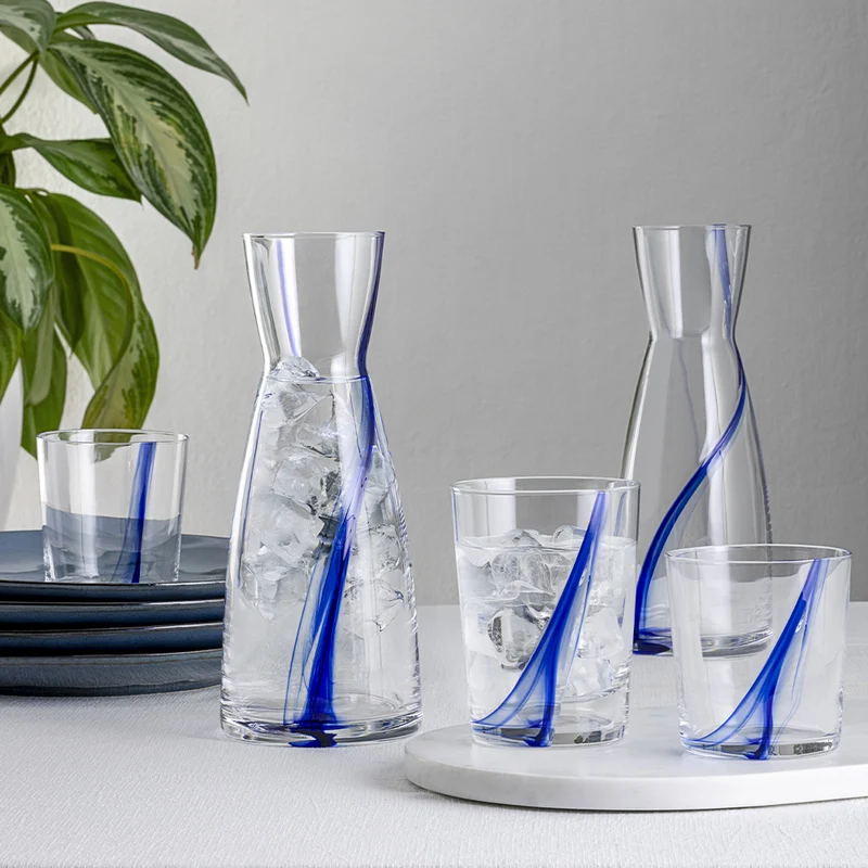 50 cl - Stria Blu Bicchiere Cocktail Long Drink In Vetro - Set 12 Pz