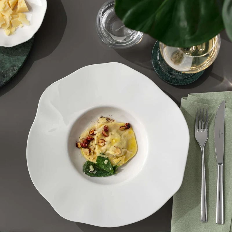 28.5x28.8 cm - Pura Piatto Fondo In Porcellana Premium - Set 4 Pz