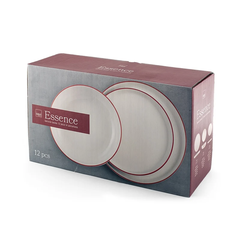 Essence Red Servizio Piatti In Porcellana - Set 12 Pz
