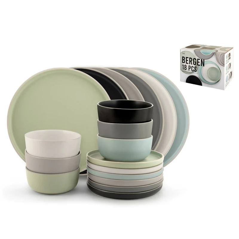 Bergen Servizio Piatti In Stoneware - Set 18 Pz