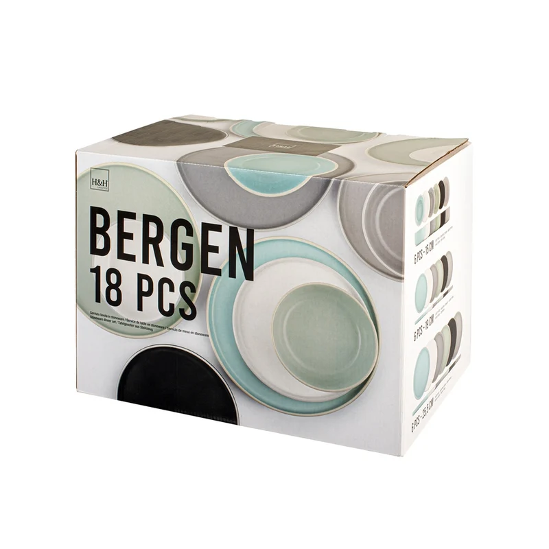 Bergen Servizio Piatti In Stoneware - Set 18 Pz