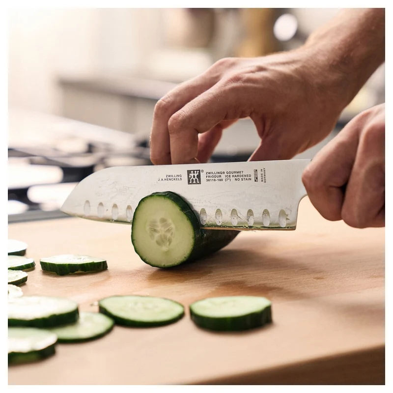 18 cm - Gourmet Coltello Santoku Alveolato In Acciaio Inox