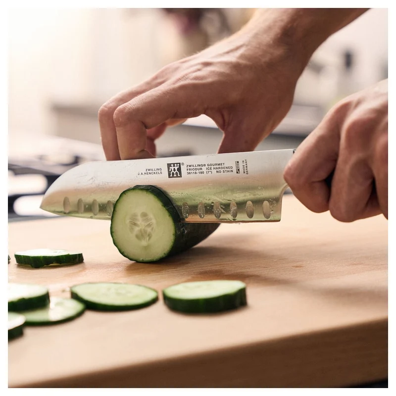18 cm - Gourmet Coltello Santoku Alveolato In Acciaio Inox