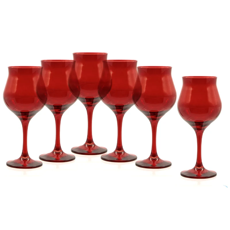 37 cl - Wavy Red Calice Vino Rosso In Vetro Colorato Set 6 Pz
