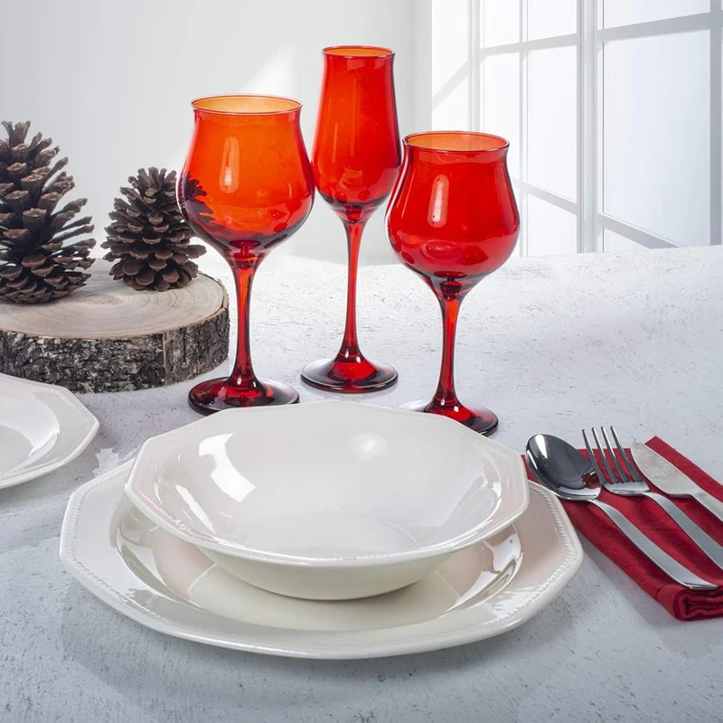 37 cl - Wavy Red Calice Vino Rosso In Vetro Colorato Set 6 Pz