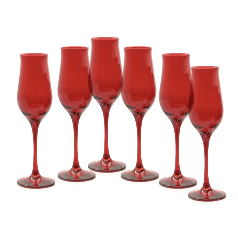 19 cl - Wavy Red Calice Flute In Vetro Colorato Set 6 Pz