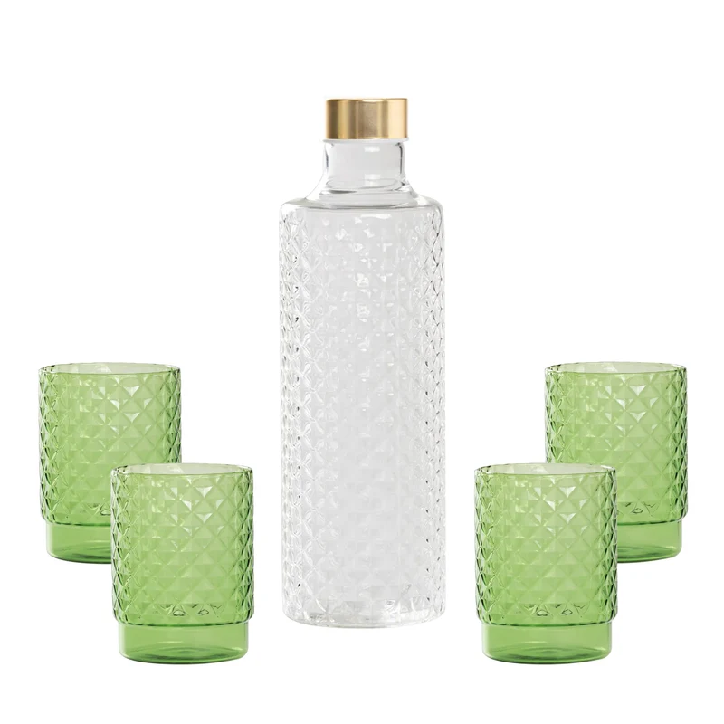 Isolano Set Bicchieri e Bottiglia In Vetro Borosilicato - Set 5 Pz