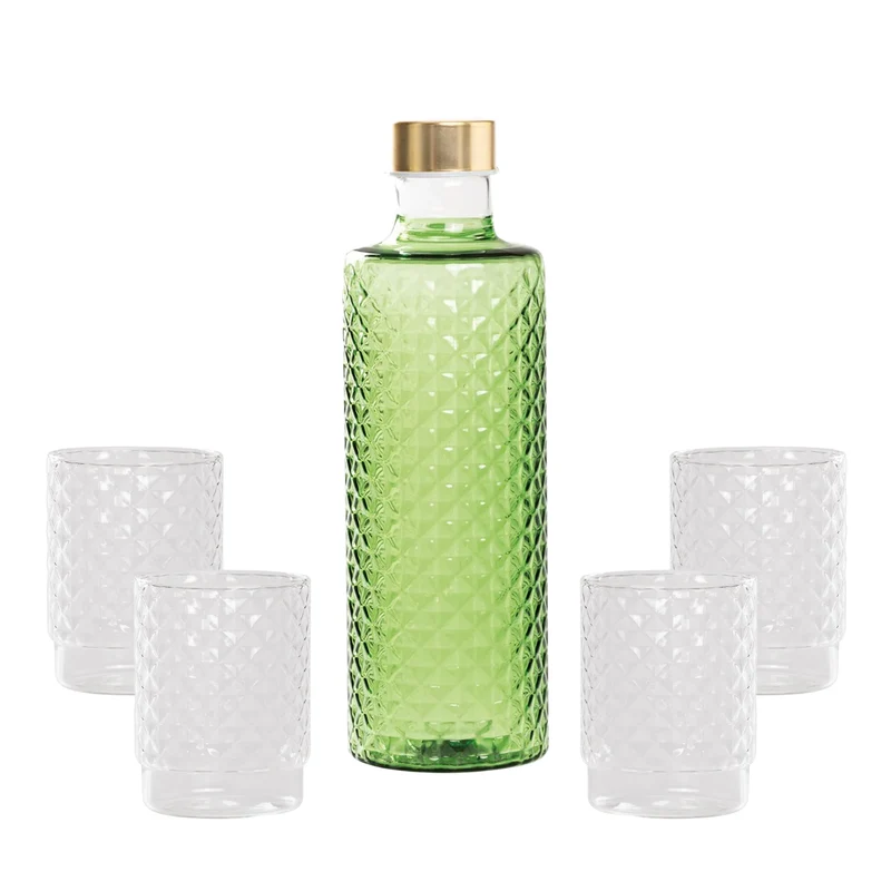 Isolano Set Bicchieri e Bottiglia In Vetro Borosilicato - Set 5 Pz