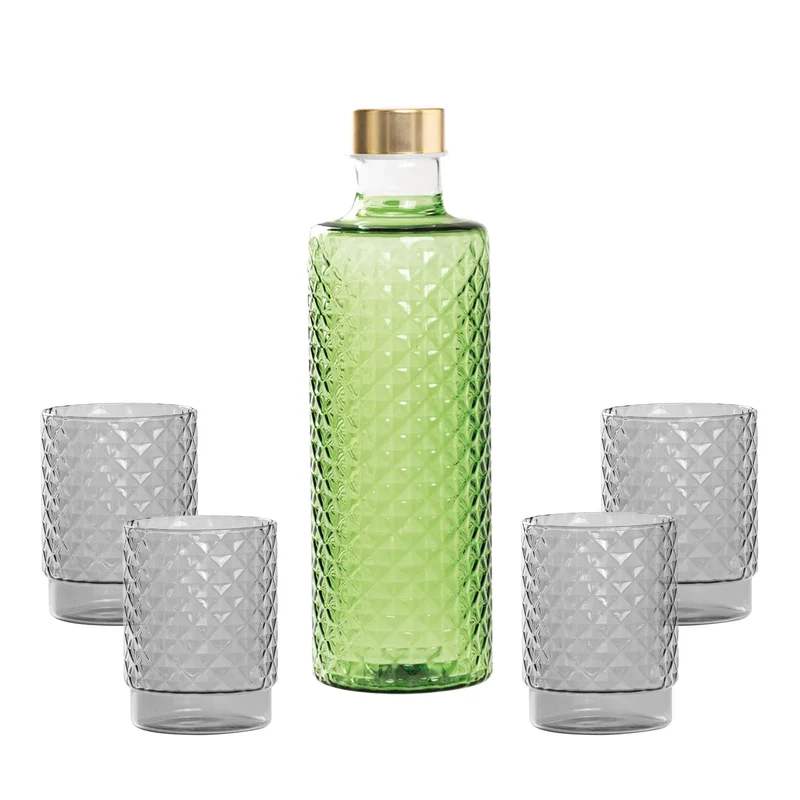 Isolano Set Bicchieri e Bottiglia In Vetro Borosilicato - Set 5 Pz