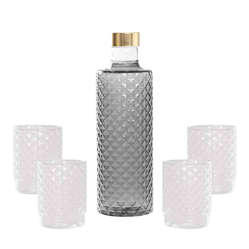 Isolano Set Bicchieri e Bottiglia In Vetro Borosilicato - Set 5 Pz