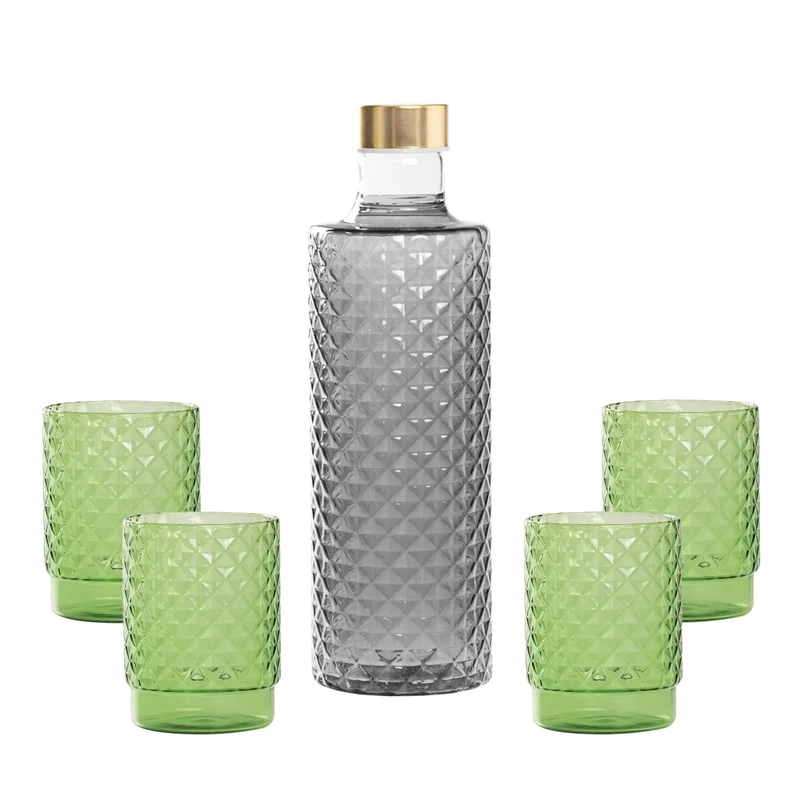 Isolano Set Bicchieri e Bottiglia In Vetro Borosilicato - Set 5 Pz