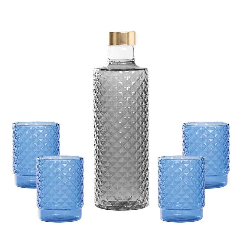 Isolano Set Bicchieri e Bottiglia In Vetro Borosilicato - Set 5 Pz