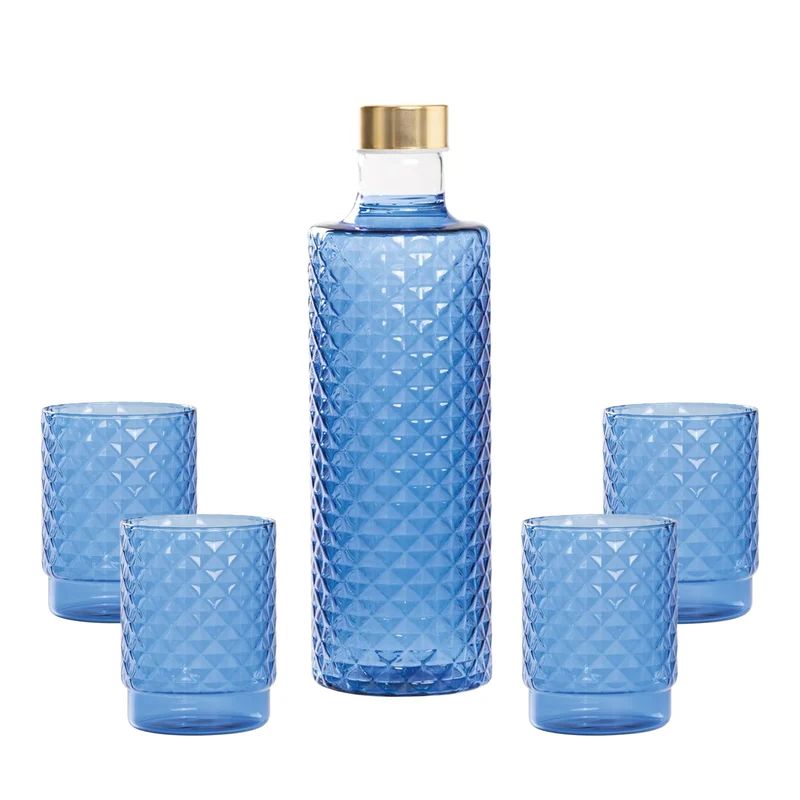 Isolano Set Bicchieri e Bottiglia In Vetro Borosilicato - Set 5 Pz