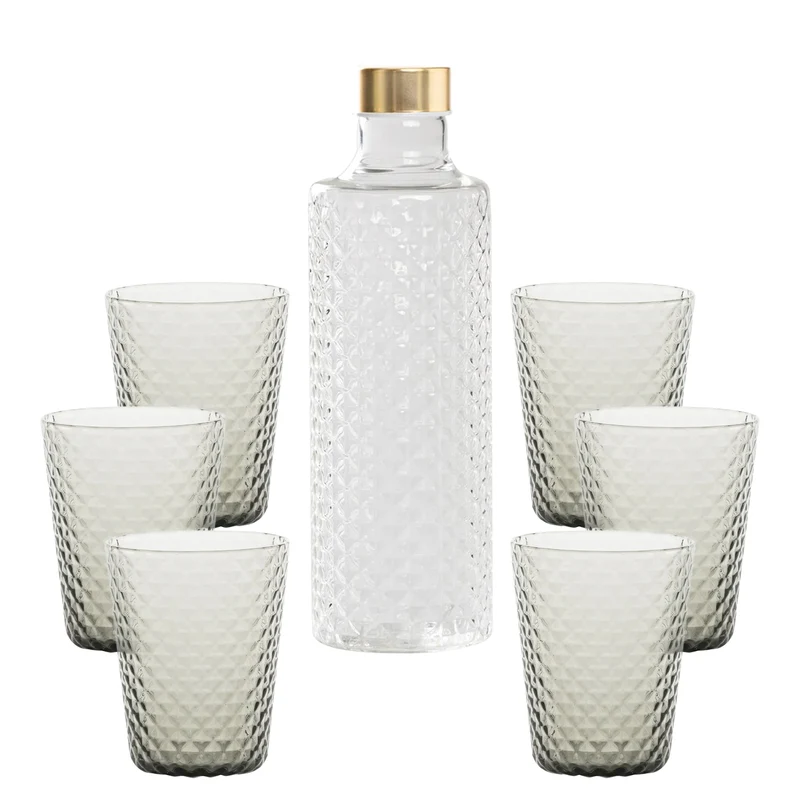 Isolano Set Bicchieri e Bottiglia In Vetro Borosilicato - Set 7 Pz