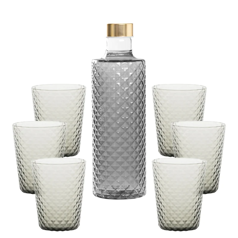 Isolano Set Bicchieri e Bottiglia In Vetro Borosilicato - Set 7 Pz