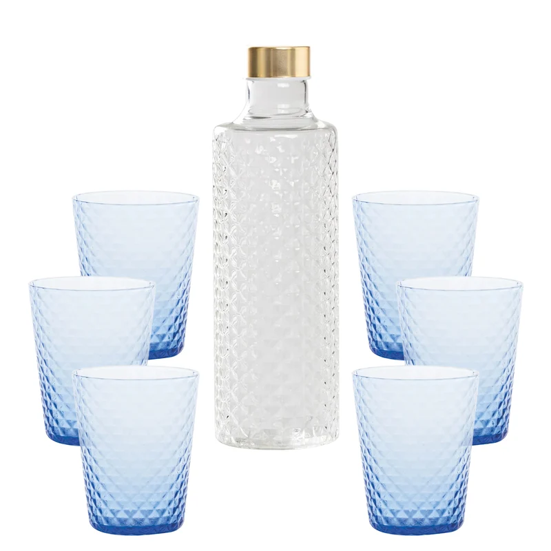 Isolano Set Bicchieri e Bottiglia In Vetro Borosilicato - Set 7 Pz