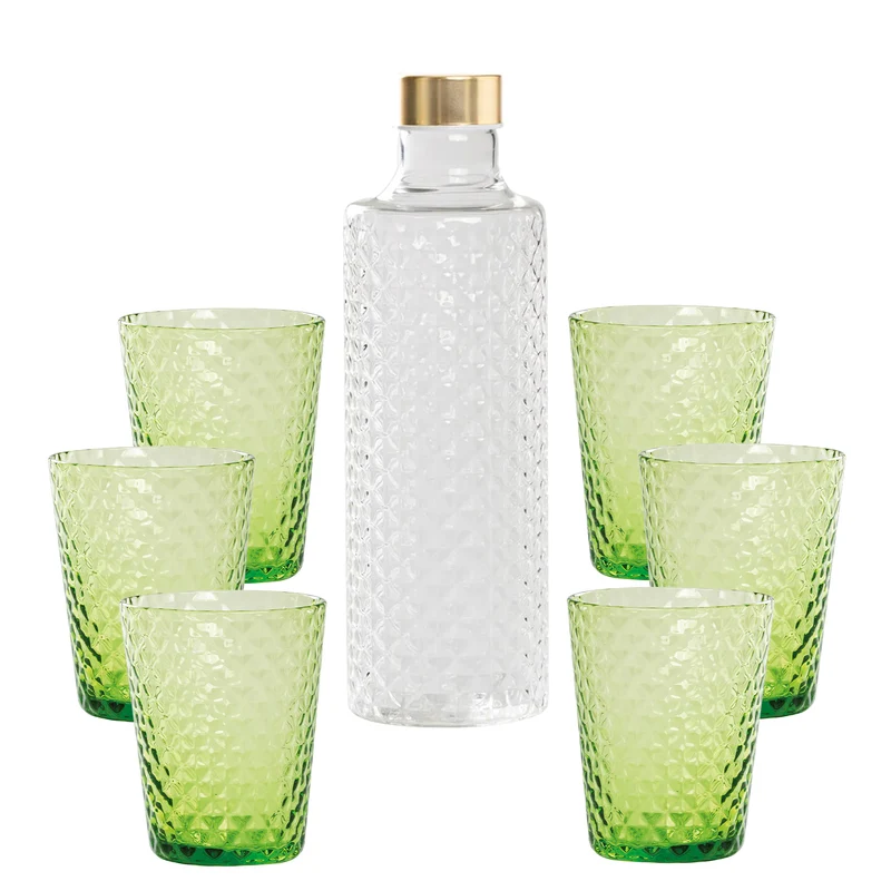 Isolano Set Bicchieri e Bottiglia In Vetro Borosilicato - Set 7 Pz