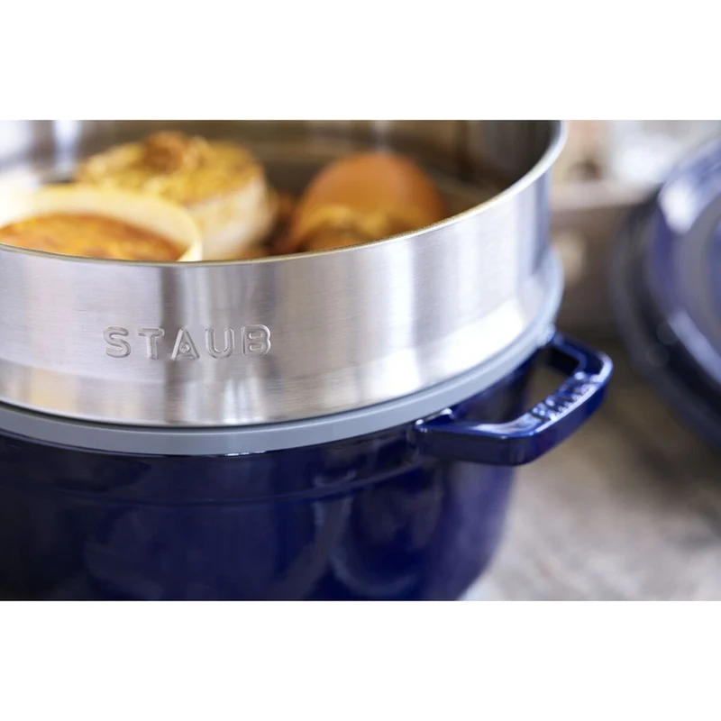 26 cm - Cocotte Casseruola Rotonda In Ghisa Smaltata Con Cestello Vapore