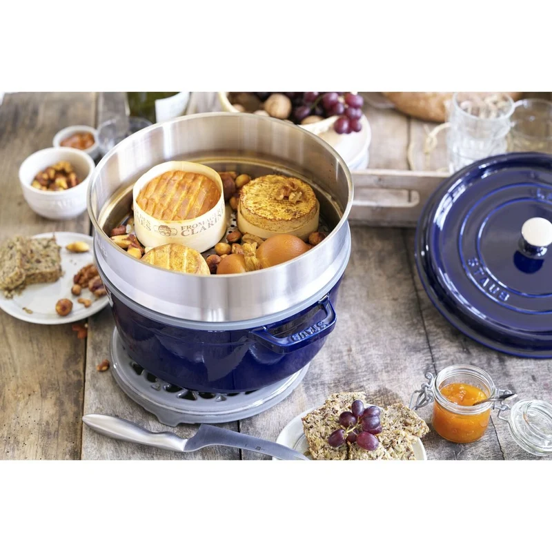 26 cm - Cocotte Casseruola Rotonda In Ghisa Smaltata Con Cestello Vapore