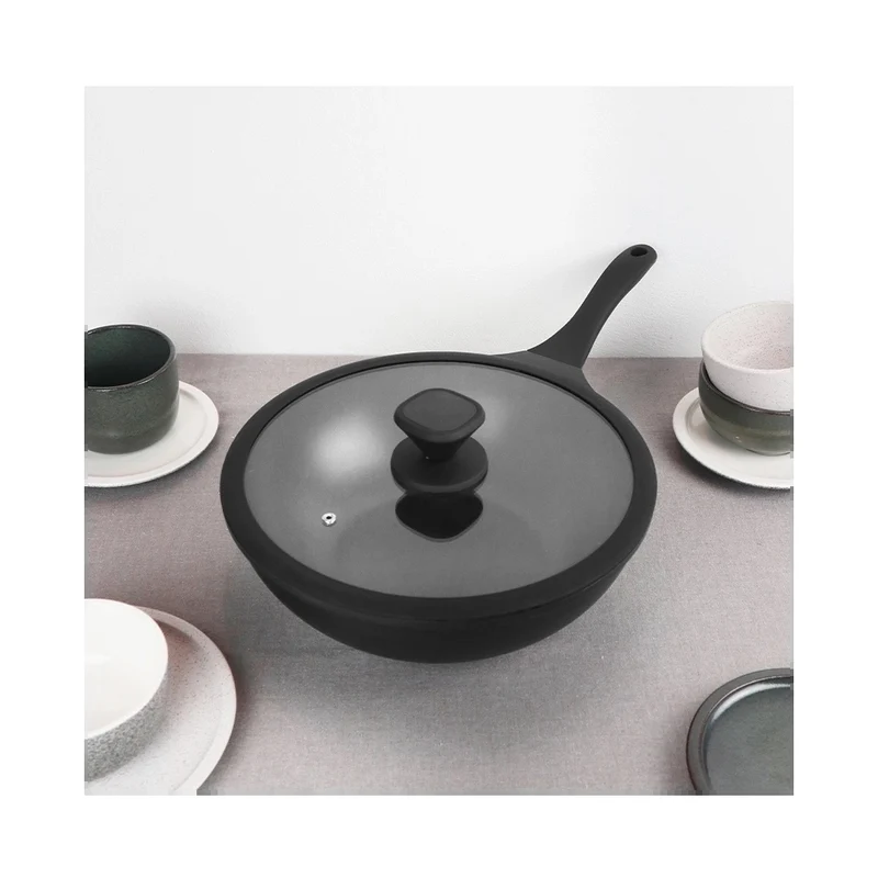 30 cm - Pro Wok Con Coperchio In Alluminio Antiaderente