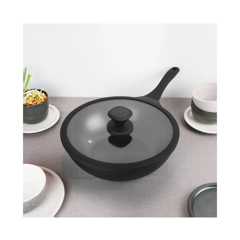 30 cm - Pro Wok Con Coperchio In Alluminio Antiaderente