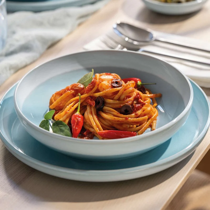 65 cl - Perlemor Aqua Piatto Pasta In Porcellana Premium - Set 6 Pz