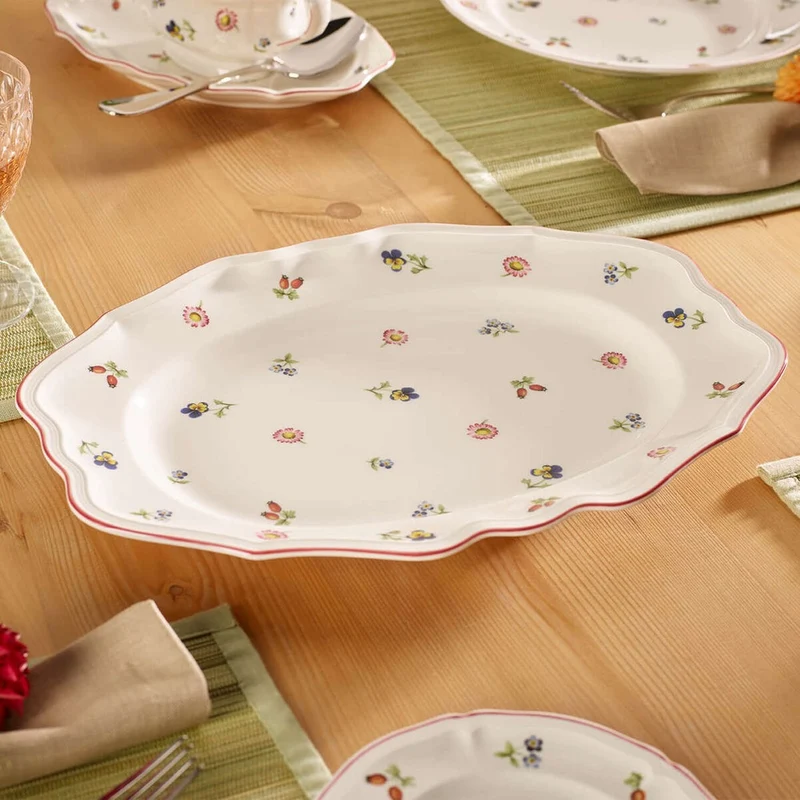 36.70x26.40 cm - Petite Fleur Vassoio Piatto Presentazione In Porcellana Premium