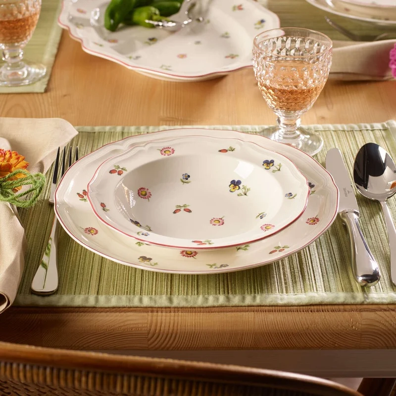 33 cl - Petite Fleur Piatto Fondo In Porcellana Premium - Set 6 Pz