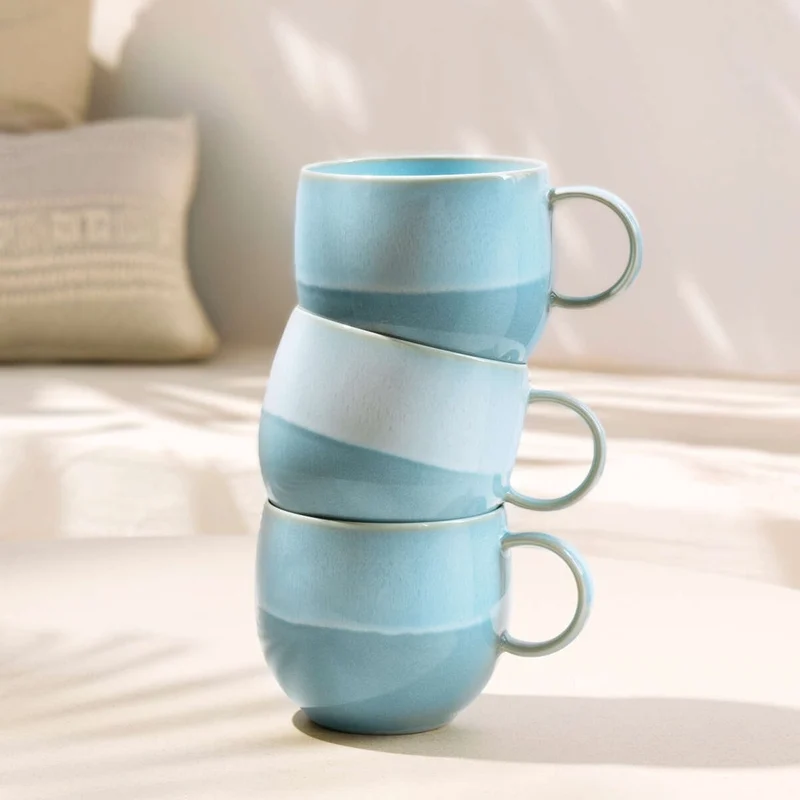 29 cl - Perlemor Aqua Tazza Mug In Porcellana Premium - Set 6 Pz