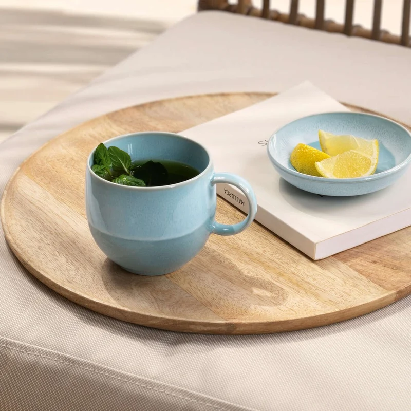 29 cl - Perlemor Aqua Tazza Mug In Porcellana Premium - Set 6 Pz