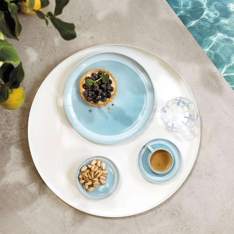 23.8 cm - Perlemor Aqua Piatto Dessert In Porcellana Premium - Set 6 Pz