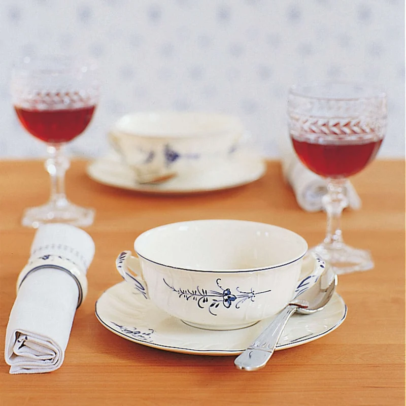 18.7 cm - Vieux Luxembourg Piatto Tazza Brodo In Porcellana Premium - Set 6 Pz