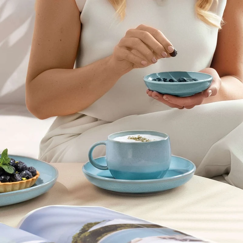 19 cl - Perlemor Aqua Tazzina Caffè In Porcellana Premium - Set 6 Pz