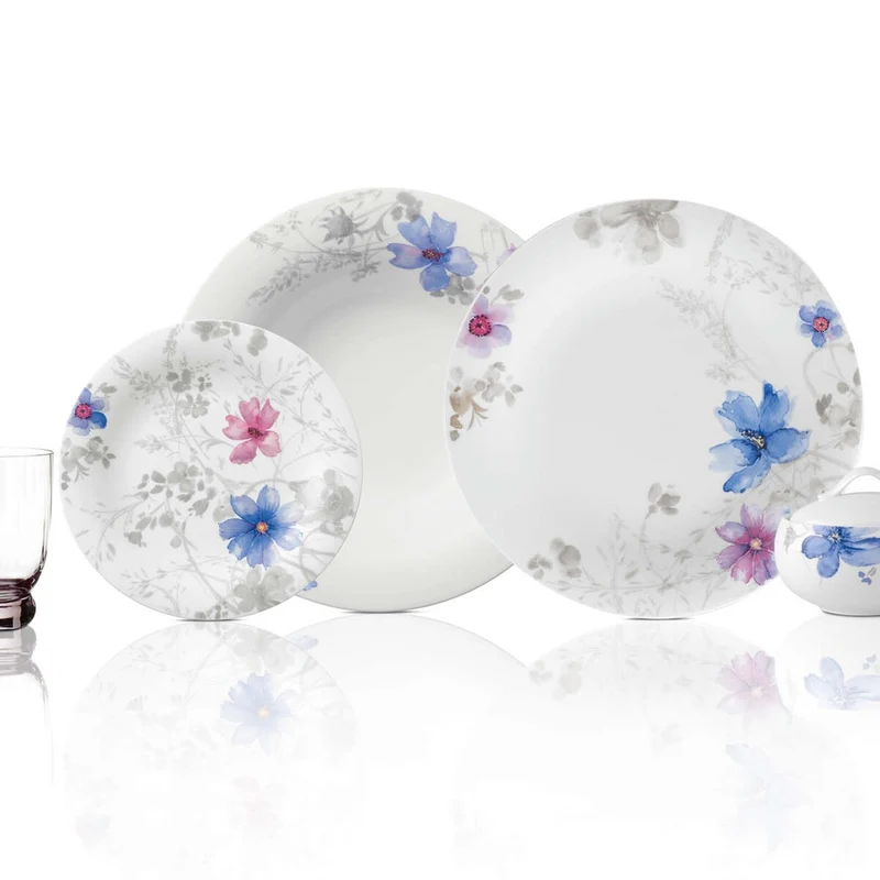 21.5 cm - Mariefleur Gris Basic Piatto Dessert In Porcellana Premium - Set 6 Pz