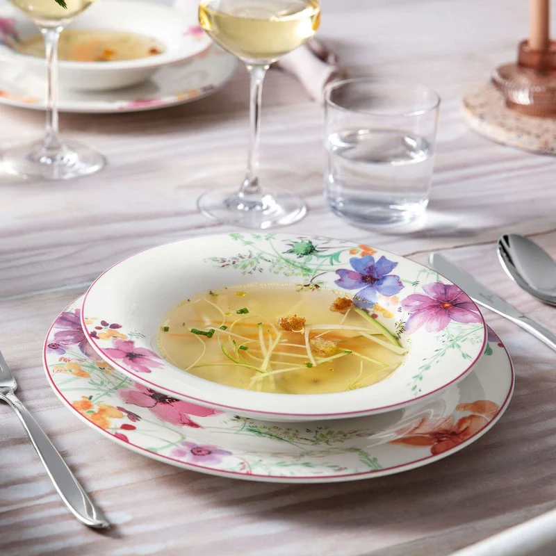 21 cl - Mariefleur Basic Piatto Fondo In Porcellana Premium - Set 6 Pz