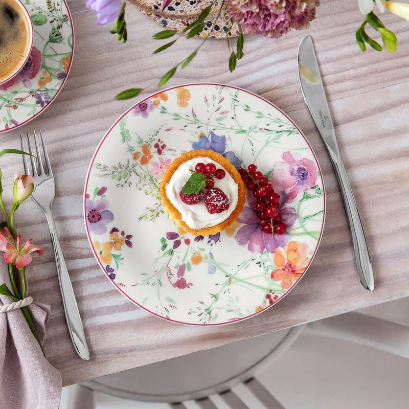 21.5 cm - Mariefleur Basic Piatto Dessert In Porcellana Premium - Set 6 Pz