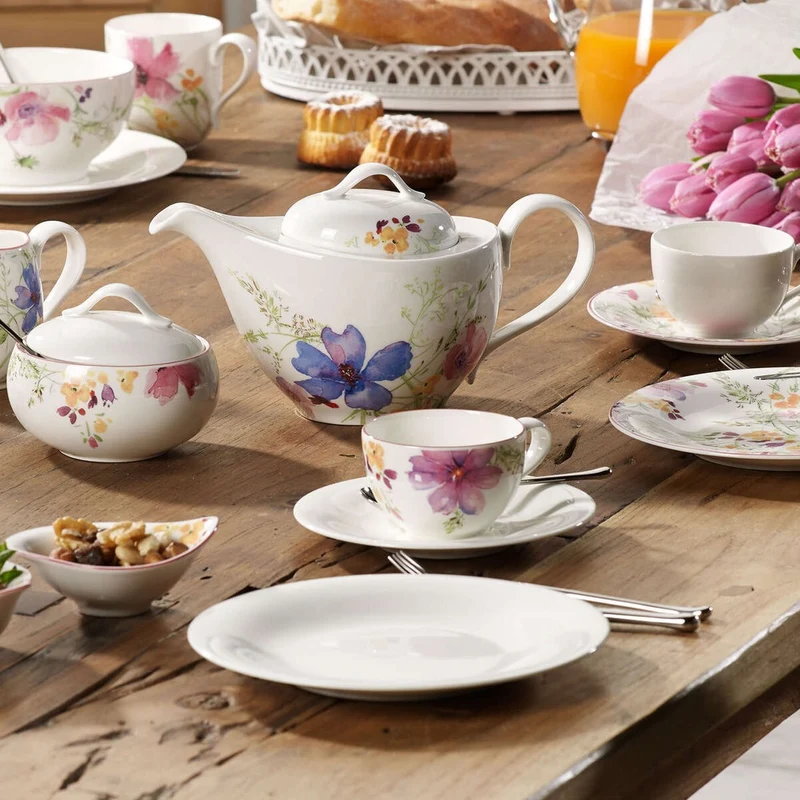19 cm - Mariefleur Gris Basic Piattino Tazza Cappuccino In Porcellana Premium - Set 6 Pz