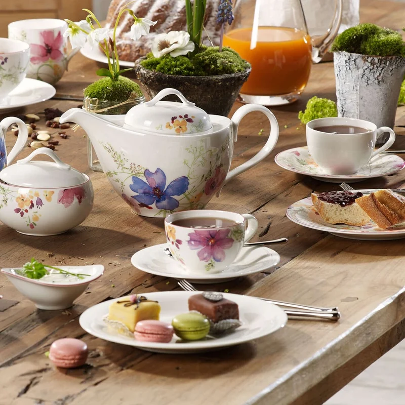 19 cm - Mariefleur Gris Basic Piattino Tazza Cappuccino In Porcellana Premium - Set 6 Pz