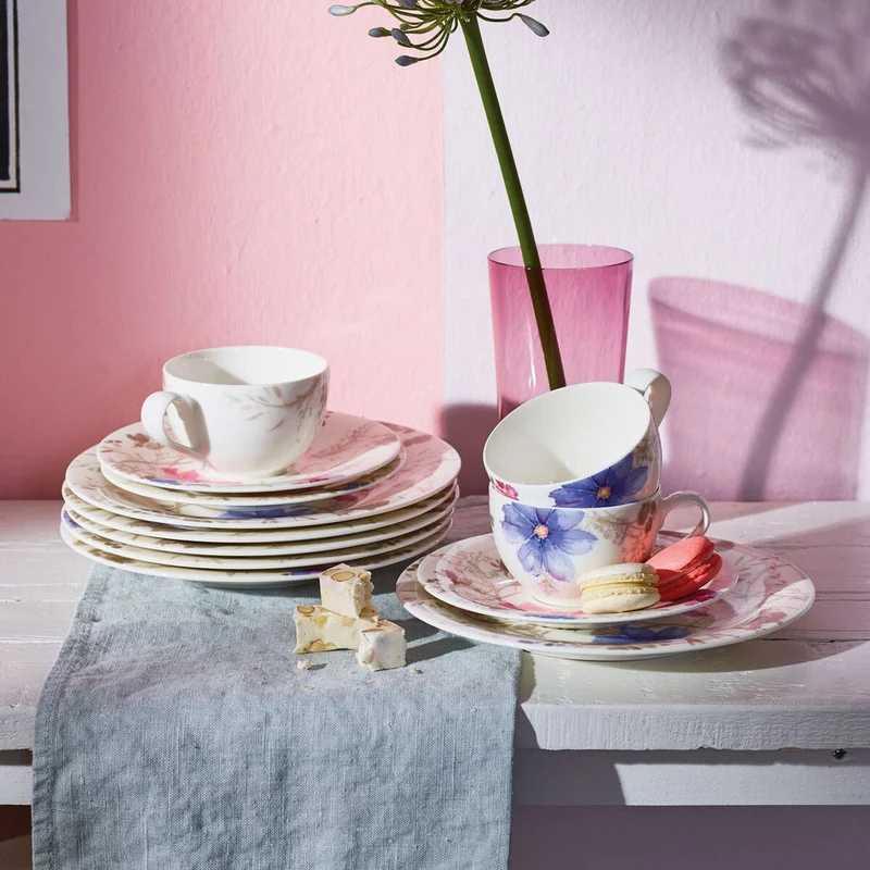 16.7 cm - Mariefleur Gris Basic Piattino Tazzina Caffè In Porcellana Premium - Set 6 Pz