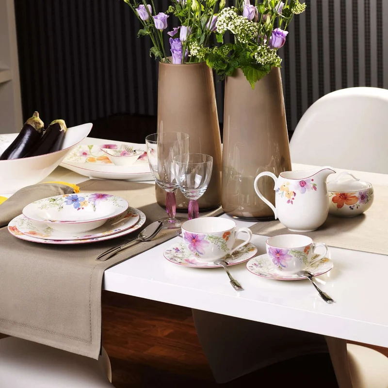 16.7 cm - Mariefleur Basic Piattino Tazza Tè In Porcellana Premium - Set 6 Pz