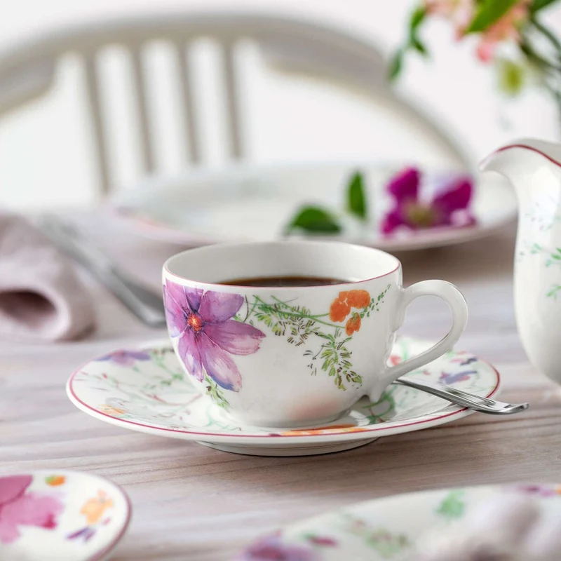 15 cl - Mariefleur Basic Tazza Tè In Porcellana Premium - Set 6 Pz