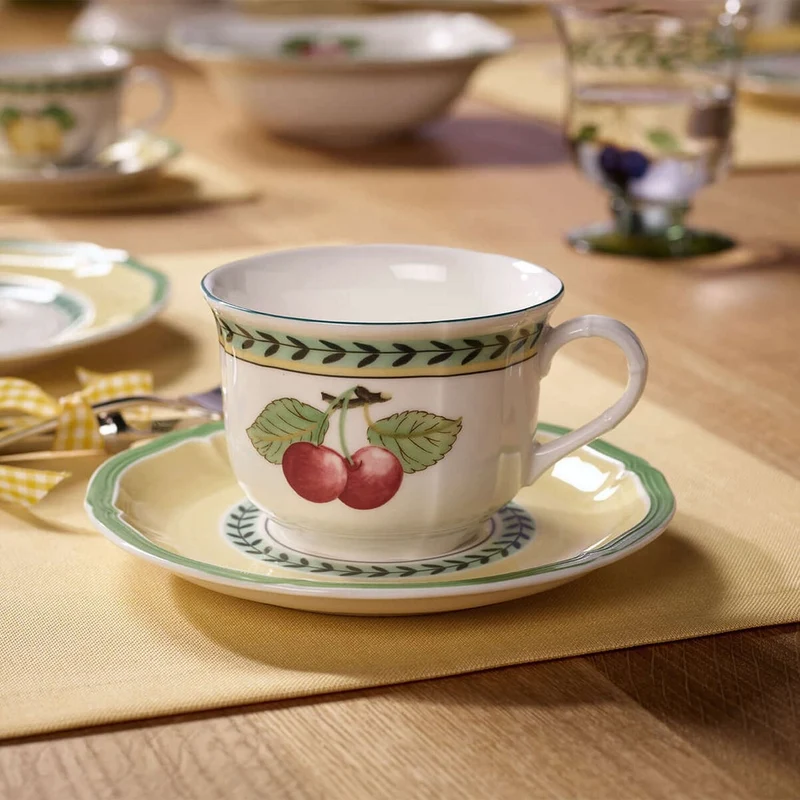 17 cm - French Garden Fleurence Piattino Tazza Cappuccino In Porcellana Premium - Set 6 Pz